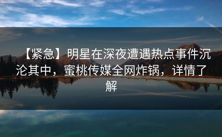 【紧急】明星在深夜遭遇热点事件沉沦其中，蜜桃传媒全网炸锅，详情了解
