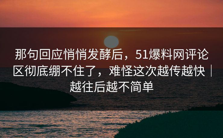 那句回应悄悄发酵后，51爆料网评论区彻底绷不住了，难怪这次越传越快｜越往后越不简单
